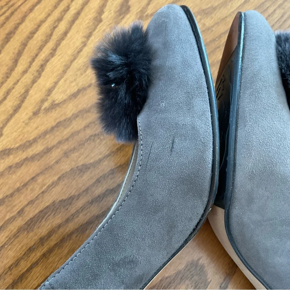 Taryn Rose Made in Italy Grey Suede Fur Accent Heels, Sz 38